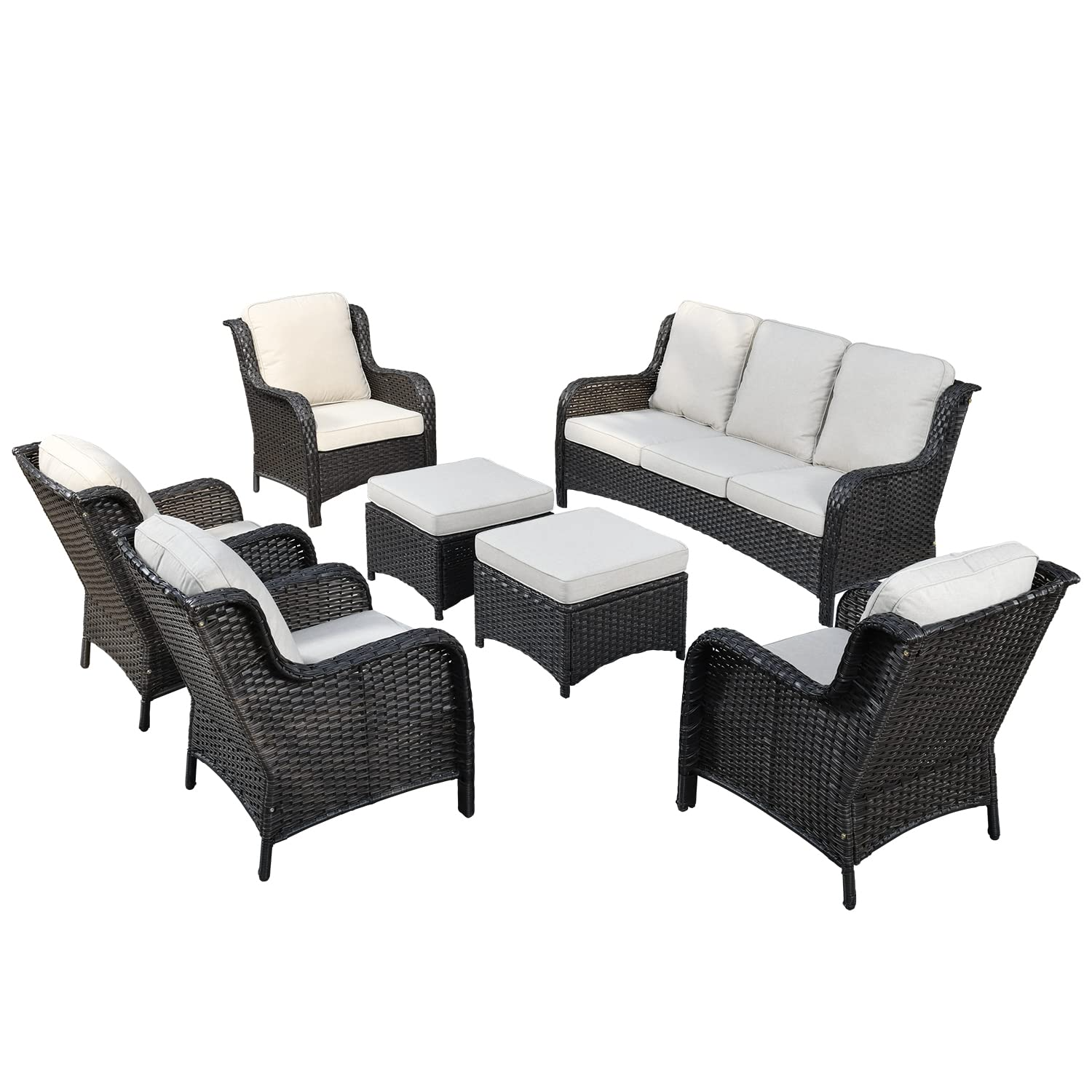 【Furniture】Outdoor Furniture Patio Furniture Set 7 Pcs All Weather Wicker Patio Conversation