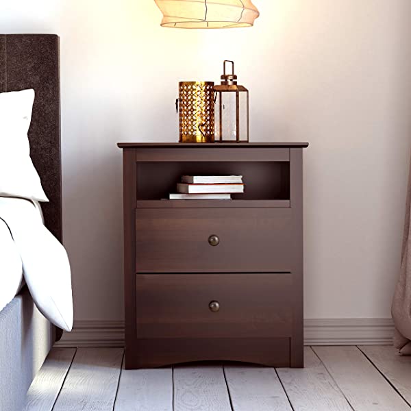 Prepac Fremont 2 Drawer Nightstand with Open Shelf, Espresso, Tall Espresso Fremont Nightstand