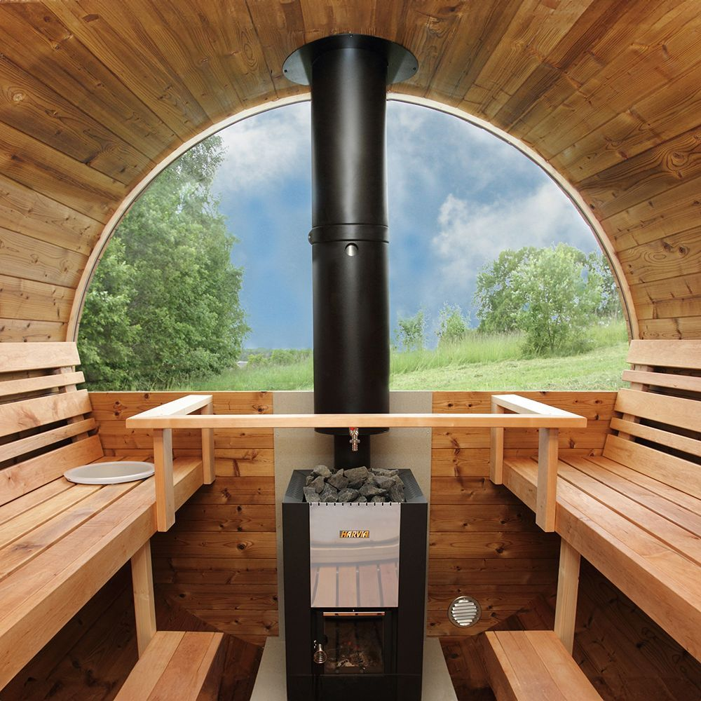 8 Person Barrel Sauna with Separate Dressing Room & Electric Heater