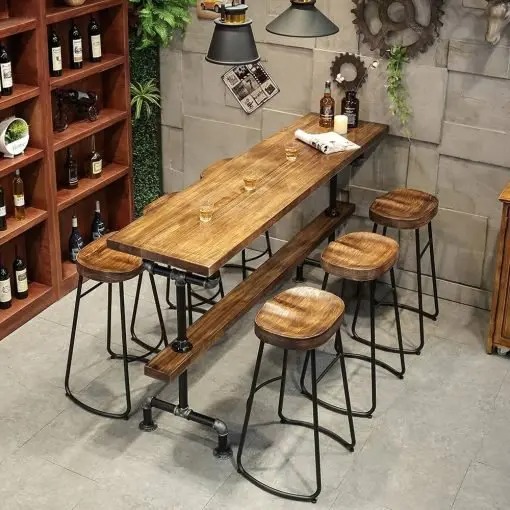 【Furniture】【BS】Clearance Sale-Retro Rectangular Bar Table Natural Industrial Pub Table Chairs Set