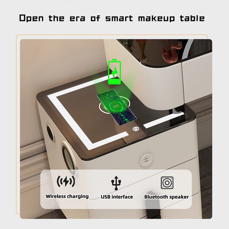 【Furniture】Dressing Table Makeup Dressing Table with Charging Stand and Bluetooth Speaker