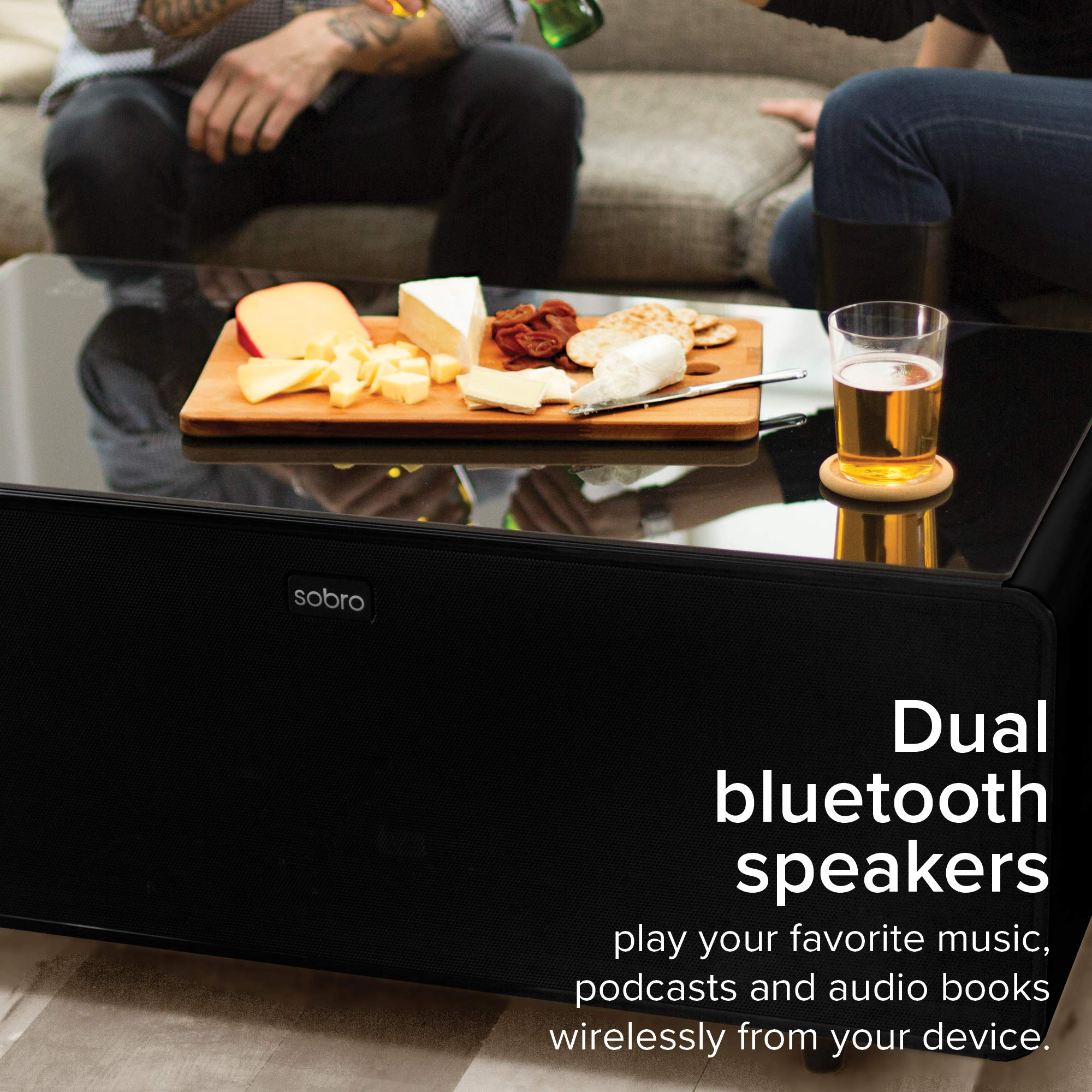 【Furniture】Coffee Table with Built in Fridge, Speakers, Outlets, LED Light, and More - Black