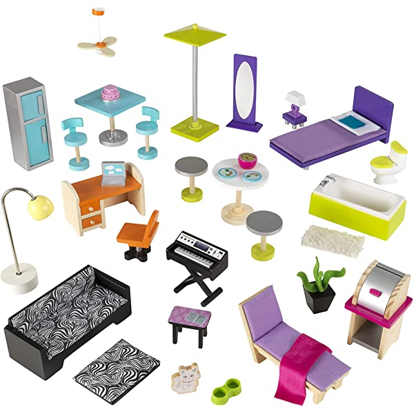 Wooden Modern Dollhouse with Lights & Sounds, Pool and 36 Accessories, Gift for Ages 3+ 49.25