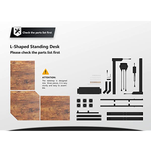 FEZIBO Dual Motor L-Shaped Electric Standing Desk, 48 Inches Height Adjustable Corner Desk, Full Sit Stand Home Office Table with Splice Board, Black Frame/Rustic Brown Top