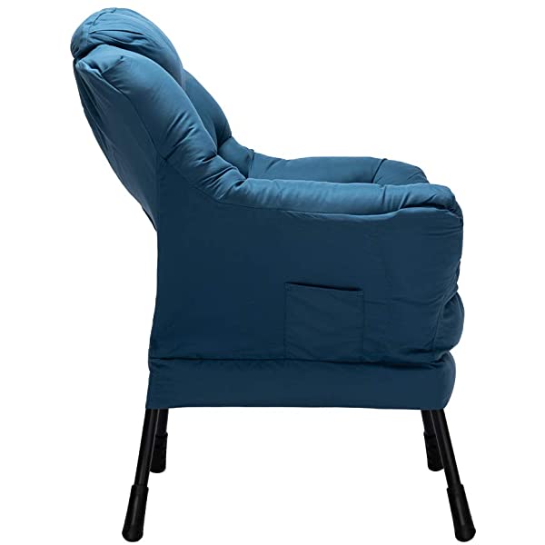 AbocoFur Modern Large Cotton Fabric Lazy Chair，Accent Contemporary Lounge Chair, Single Steel Frame Leisure Sofa Chair with Armrests and A Side Pocket, Beige