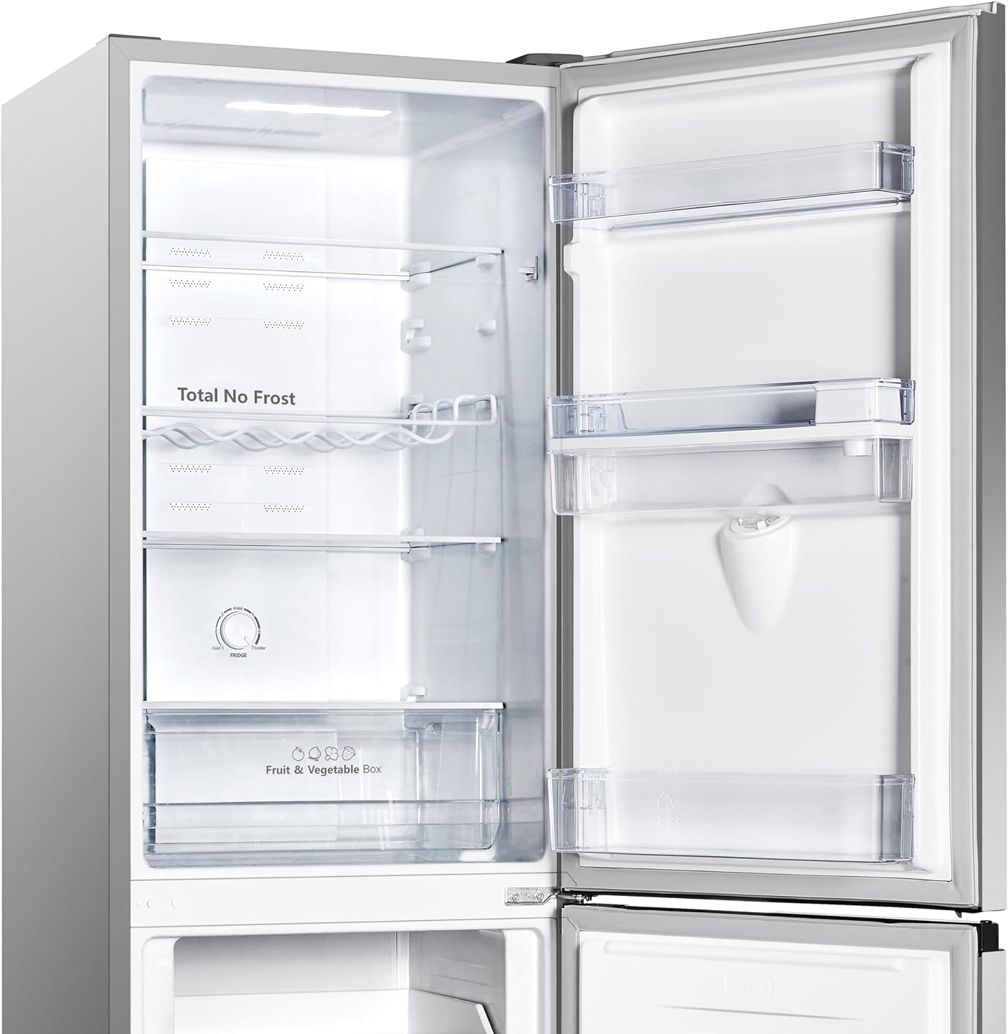 Hisense RB327N4WCE 55cm Freestanding 5050 Fridge Freezer - 251 litre capacity - Total No Frost - Non-plumbed Water Dispenser - Silver - E Rated, H182.4 x W55 x D55.6 (cm)