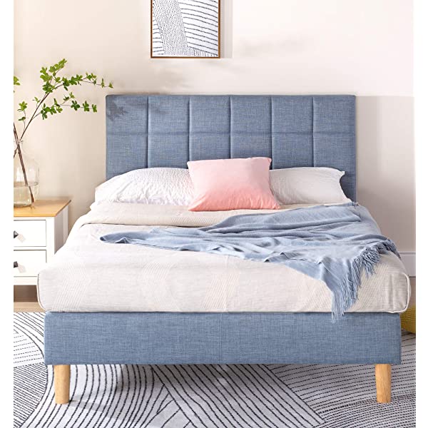 ZINUS Lottie Upholstered Platform Bed Frame / Mattress Foundation / Wood Slat Support / No Box Spring Needed / Easy Assembly, Grey, Queen Grey Queen Standard