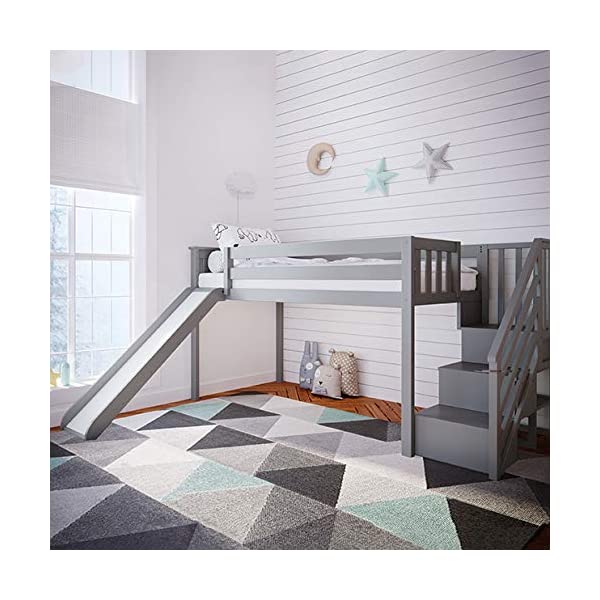 Max & Lily Twin Low Loft Bed with Staircase, White White Low Loft + Staircase Bed