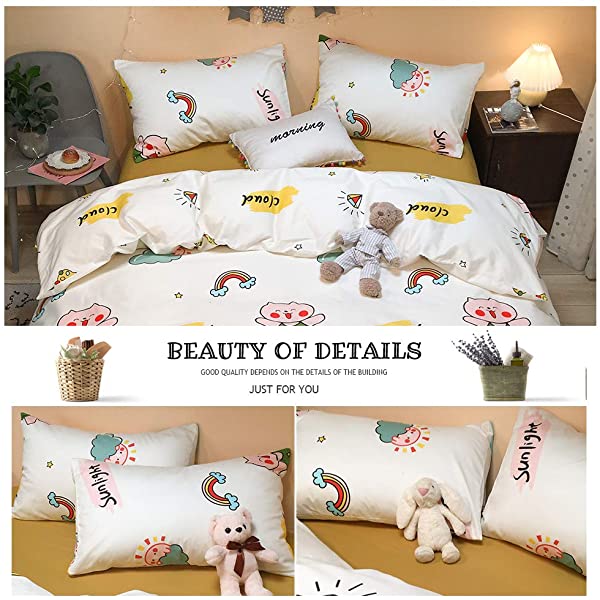 New Cartoon Animals Elephant Print Duvet Cover Sets for Kids 100% Cotton Reversible Soft 3 Pieces Kids Bedding Duvet Cover Pillowcases Kawaii Cloud Bedding Sets, Queen/Full Full/Queen (1 Duvet Cover + 2 Pillowcases) Multi A00 Elephant Bunny Balloon