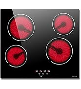 NOXTON Ceramic Hob, Built-in 4 Zone Electric Hobs 60cm Noise-free Auto Shut-off Safe Lock Heat In...