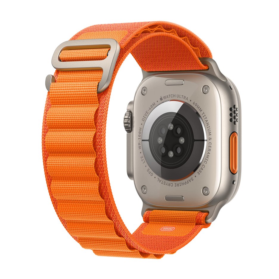 Apple Watch Ultra [GPS + Cellular 49mm] Smart Watch wRugged Titanium Case & Orange Alpine Loop Medium