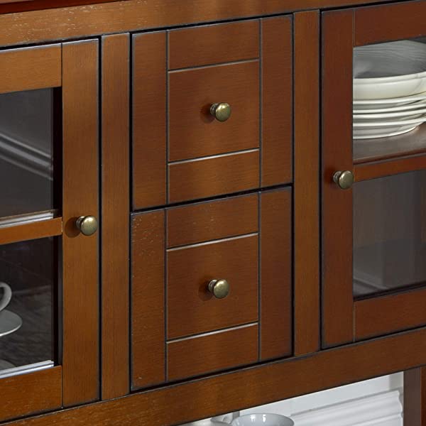 Walker Edison Charlotte Classic Glass Door Storage Buffet, 52 Inch, Espresso Espresso 52 Inch