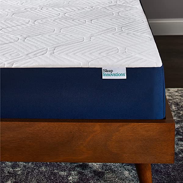 Sleep Innovations Hudson Hybrid Cooling Memory Foam Innerspring Mattress, 12 Inches, Queen Blue and White Queen 12 Inch Hybrid Mattress