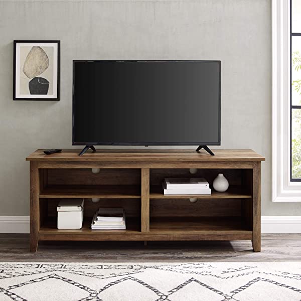 Walker Edison Wren Classic 4 Cubby TV Stand for TVs up to 65 Inches, 58 Inch, Black Black 58 InchTV Stand