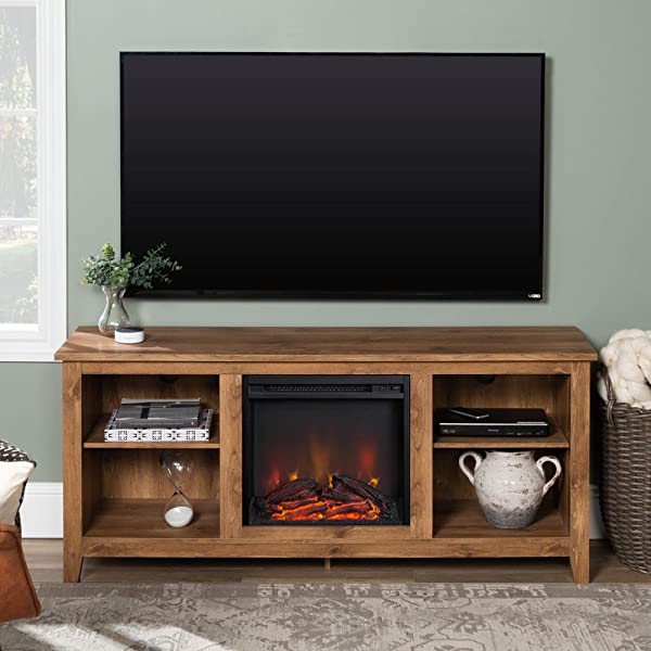 Walker Edison Wren Classic 4 Cubby TV Stand for TVs up to 65 Inches, 58 Inch, Black Black 58 InchTV Stand