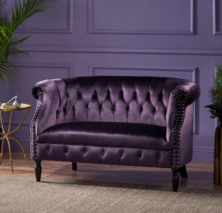 51.5-inch velvet roll-arm two-seat sofa