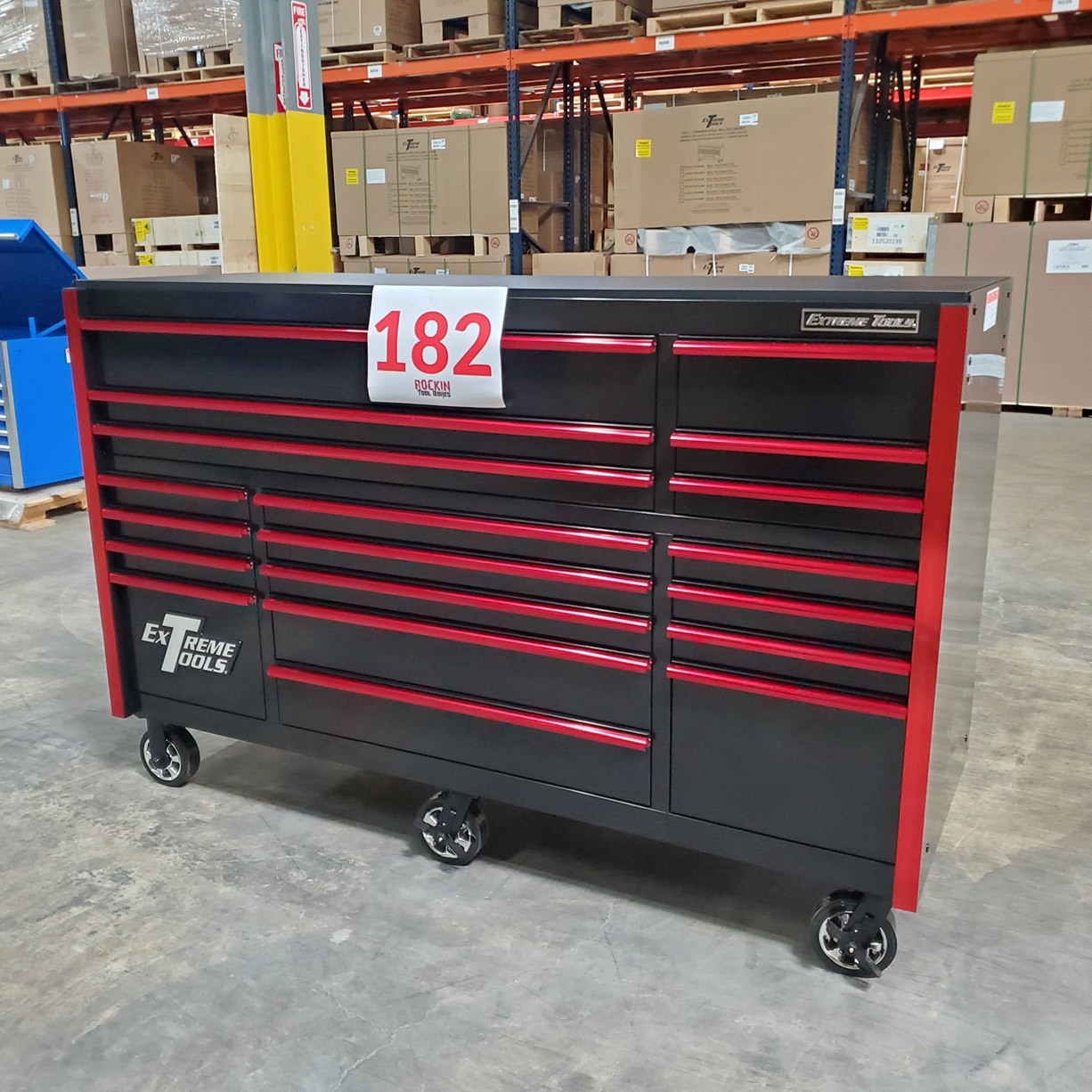 used toolboxShowroom Demo, Extreme Tools RX Series 72 19 Drawers 25 Deep Roller Cabinet, Black-Red, 150 lbs. Slides