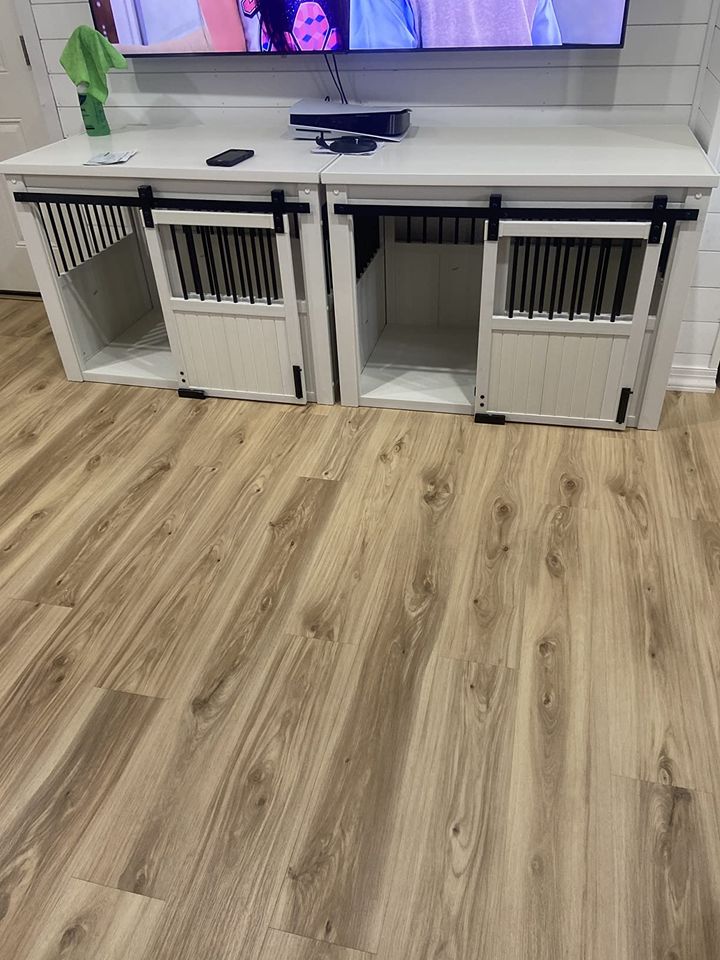 Homestead Sliding Barn Door Furniture Style Dog Crate - Antique White, Extra Large