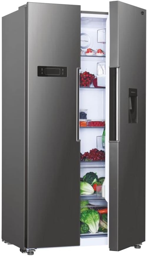 Hoover HHSBSO6174XWDK Freestanding  Fridge Freezer, Total No Frost, 521L Total Capacity, 90.2cm Wide, No Plumbing Water Dispenser, Stainless Steel [Energy Class E]