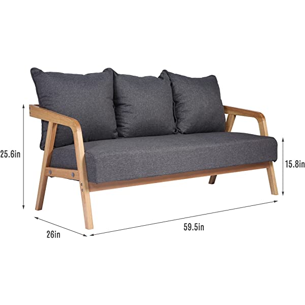 LUCKYERMORE 3-Seat Upholstered Grey Sofa Couch 60