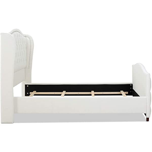 Jennifer Taylor Home Marcella Collection Queen Wingback Tufted Hand-Applied Nail Heads Upholstered Bed, Antique White Antique White Queen