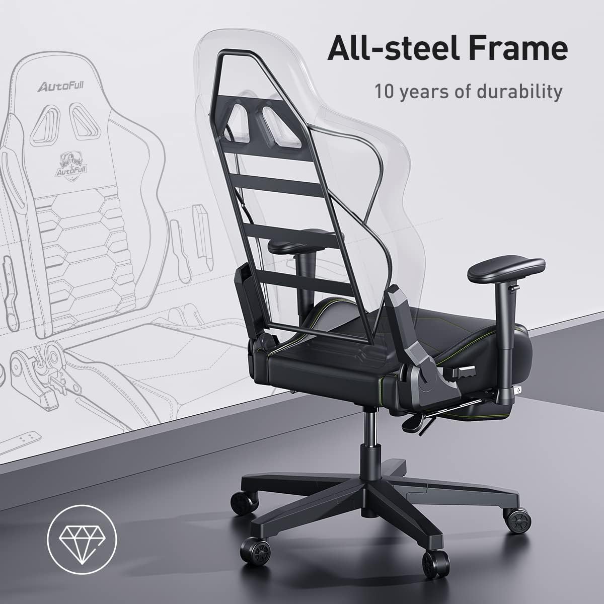 AutoFull C3 Gaming Chair Ergonomic Office Chair with 3D Bionic Lumbar Support, Racing Style Premium PU Leather Computer Chair Gamer Chairs with Footrest and Headrest(3-Years Warranty)