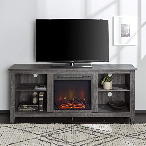 Walker Edison Wren Classic 4 Cubby TV Stand for TVs up to 65 Inches, 58 Inch, Black Black 58 InchTV Stand