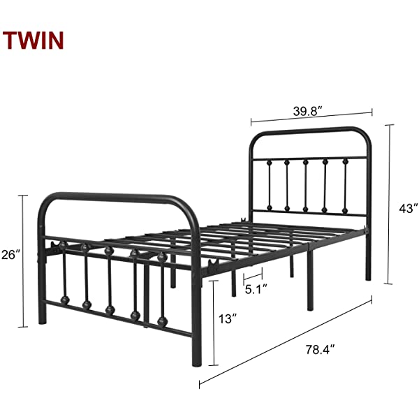 Black Metal Bed Frame Full Size with Headboard and Footboard Single Platform Mattress Base,Metal Tube and Iron-Art Bed（Full,Black） Full Black