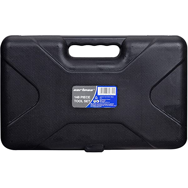 CARTMAN 148Piece Tool Set General Household Hand Tool Kit with Plastic Toolbox Storage Case Socket and Socket Wrench Sets Red