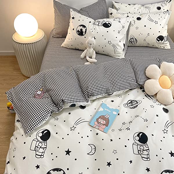 New Cartoon Animals Elephant Print Duvet Cover Sets for Kids 100% Cotton Reversible Soft 3 Pieces Kids Bedding Duvet Cover Pillowcases Kawaii Cloud Bedding Sets, Queen/Full Full/Queen (1 Duvet Cover + 2 Pillowcases) Multi A00 Elephant Bunny Balloon
