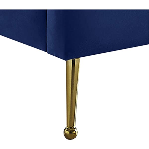 Meridian Furniture Lily Collection Modern | Contemporary Velvet Upholstered Bed with Deep Channel Tufting and Custom Gold Steel Legs, Queen, Cream Cream Queen