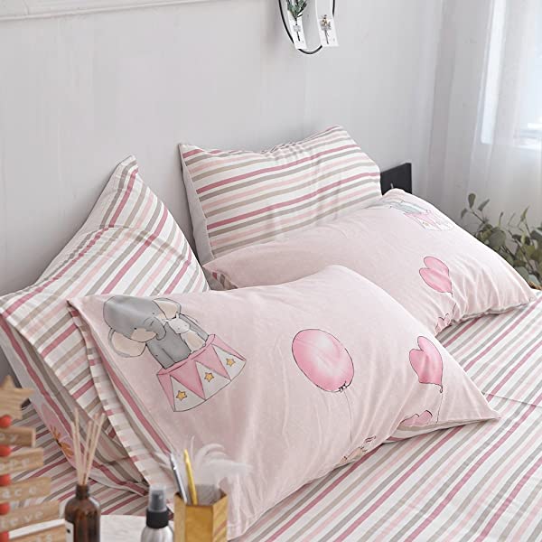 New Cartoon Animals Elephant Print Duvet Cover Sets for Kids 100% Cotton Reversible Soft 3 Pieces Kids Bedding Duvet Cover Pillowcases Kawaii Cloud Bedding Sets, Queen/Full Full/Queen (1 Duvet Cover + 2 Pillowcases) Multi A00 Elephant Bunny Balloon