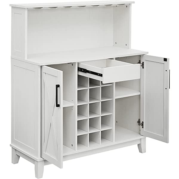 Bar Cabinet with Wine Rack and Glass Doors (Grey wash- Solid)