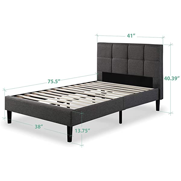 ZINUS Lottie Upholstered Platform Bed Frame / Mattress Foundation / Wood Slat Support / No Box Spring Needed / Easy Assembly, Grey, Queen Grey Queen Standard